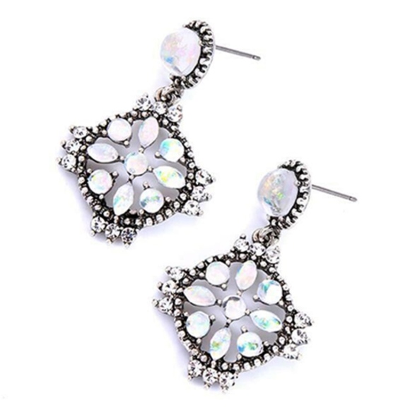 Rhinestone Dangle Earrings Silver Color Alloy-NWOT - Picture 1 of 5